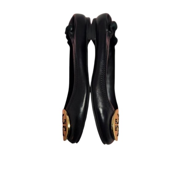 Tory Burch Black and Gold Flats with Iconic Logo - Picture 2 of 11